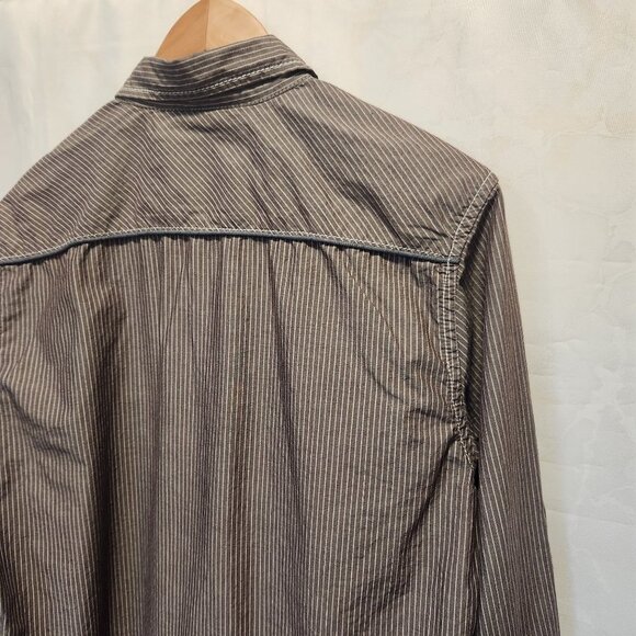 BKE Button-Up Shirt Men's M Athletic Fit Western Gray/White Striped Long‎ Sleeve - Picture 10 of 11